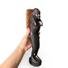 Statueta africana vintage din lemn sculptat manual, femeie purtand cos pe spate, 32cm, imagine 3