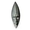 Masca africana vintage din lemn sculptat manual, model alungit cu finisaj patinat, 49cm