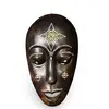 Masca africana vintage din lemn, decorata cu sidef si simboluri tribale, 34,5cm