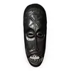 Masca africana vintage din lemn inchis, model razboinic cu colti sculptati, 48,5cm