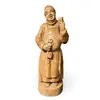 Statueta vintage din lemn sculptat manual, calugar vesel cu cheie si pocal, 46cm