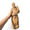 Statueta vintage din lemn sculptat manual, calugar vesel cu cheie si pocal, 46cm, imagine 3