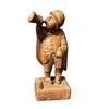 Statueta vintage din lemn sculptat manual, paznic cu felinar si trompeta, 33,5cm