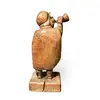 Statueta vintage din lemn sculptat manual, paznic cu felinar si trompeta, 33,5cm, imagine 2