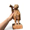 Statueta vintage din lemn sculptat manual, paznic cu felinar si trompeta, 33,5cm, imagine 3