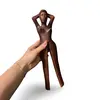 Statueta africana vintage din lemn, femeie stilizata cu bratele ridicate, 32,5cm, imagine 3