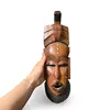 Masca africana vintage din lemn, model regal cu insertii de sidef, 38cm, imagine 3
