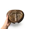 Masca africana vintage din lemn sculptat manual, model rotund stilizat, 24,5cm, imagine 3