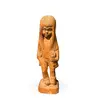 Statueta vintage din lemn sculptat manual, fetita cu par lung si floare, 28cm