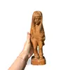 Statueta vintage din lemn sculptat manual, fetita cu par lung si floare, 28cm, imagine 3