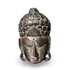 Masca Buddha vintage din lemn sculptat manual, finisaj patinat inchis, 26cm