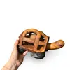 Figurina vintage din lemn sculptat manual, broasca testoasa cu bila mobila, 23cm, imagine 3