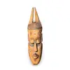 Masca africana vintage din lemn, model razboinic cu coarne si insertii de sidef, 33,5cm