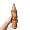 Masca africana vintage din lemn, model razboinic cu coarne si insertii de sidef, 33,5cm, imagine 3