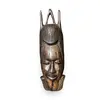 Masca africana vintage din lemn inchis, model regal cu coroana inalta, 32,5cm