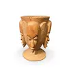 Vas decorativ vintage din lemn sculptat, cu patru fete africane in relief, 28cm