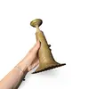 Decoratiune conica vintage din alama gravata, model floral oriental, 23cm, imagine 3