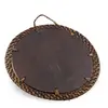 Masca decorativă rotundă vintage din lemn sculptat manual, față zâmbitoare, 20cm, imagine 2