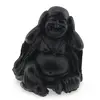 Statueta Buddha vintage neagra din rasina, gestul "nu auzi raul”, 10cm