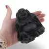 Statueta Buddha vintage neagra din rasina, gestul "nu auzi raul”, 10cm, imagine 3