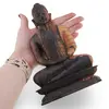 Statueta Buddha vintage din lemn sculptat manual, finisaj ars, 21cm, imagine 3