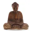 Statueta Buddha vintage din lemn sculptat manual, finisaj natural, 16cm
