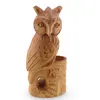 Suport creioane vintage din lemn sculptat manual, in forma de bufniță, 22cm