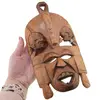 Masca africana vintage din lemn sculptat manual, cu doua fete laterale, 24cm, imagine 3