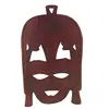 Masca africana vintage din lemn sculptat manual, maro deschis, cu doua fete laterale, 21cm, imagine 2