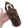 Masca africana vintage din lemn sculptat manual, model cu corn si detalii albe, 24cm, imagine 3