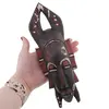 Masca africana vintage din lemn sculptat manual, neagra si rosie, model cu corn, 25cm, imagine 3