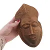 Masca africana vintage din lemn sculptat manual, model frunza si fata stilizata, 18,5cm, imagine 3