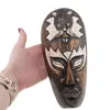Masca africana vintage din lemn sculptat manual, decorata cu leu alb, 20cm, imagine 3
