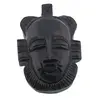 Masca africana vintage din lemn sculptat manual, model negru lucios cu detalii gravate, 16cm