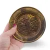 Farfurie decorativa vintage din alama gravata, peisaj tropical cu palmier, 10cm, imagine 3