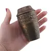 Vaza vintage din alama cu model floral in relief si textura ciocanita, 9cm, imagine 3