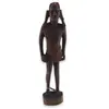 Statueta africana vintage din lemn sculptat manual, barbat cu par lung si tunica, 31cm
