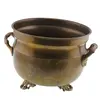 Vas vintage din alama pe picioare, cu manere laterale ornamentale, 16cm