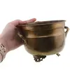 Vas vintage din alama pe picioare, cu manere laterale ornamentale, 16cm, imagine 3