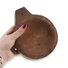 Bol rotund vintage din lemn sculptat manual, finisaj rustic deschis, 16cm, imagine 3