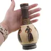 Vaza decorativa vintage din lut pictata manual, motiv egiptean, 16cm, imagine 3