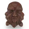 Masca decorativa vintage din lemn sculptat manual, model fata tripla, 28cm