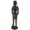 Statueta africana vintage din lemn sculptat manual, femeie cu vas, 33cm