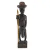 Statueta africana vintage din lemn sculptat manual, razboinic cu palarie si sulita, 30cm