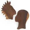 Decoratiune vintage din lemn sculptat manual, portrete pereche barbat si femeie, 29-32cm