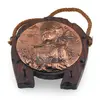 Tablou decorativ vintage din cupru pe suport din lemn, portret femeie cu peisaj marin, 16cm