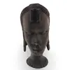 Bust african vintage din lemn sculptat manual, model cu par impletit si cercei, 18cm