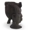 Bust african vintage din lemn sculptat manual, model cu par impletit si cercei, 18cm, imagine 2