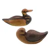 Set decorativ 2 rate din lemn vintage, model sculptat manual maro natur, 15-16cm