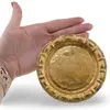 Tava rotunda din alama vintage, model auriu cu margine decorata, 11cm, imagine 4